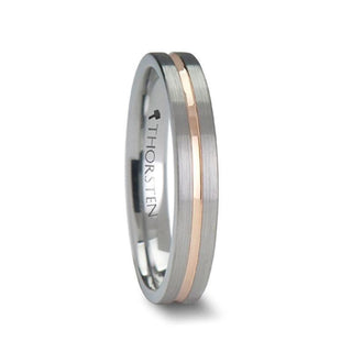 ZEUS Flat Brushed Finish Tungsten Carbide Ring with Rose Gold Plated Groove - 4mm - 10mm