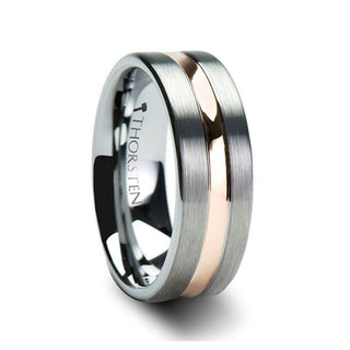 ZENA Flat Brushed Finish Tungsten Ring with Rose Gold Channel - 4mm - 6mm