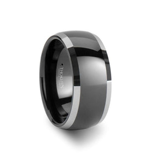 MEMPHIS Domed Black Tungsten Wedding Band with Polished Edges - 10mm