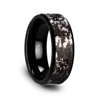 SMOKESCREEN Black Tungsten Carbide Wedding Ring with Engraved Digital Camouflage - 8mm