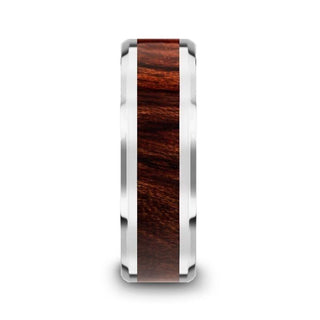 KEVAZ Bubinga Wood Inlaid Tungsten Carbide Ring with Bevels - 8mm