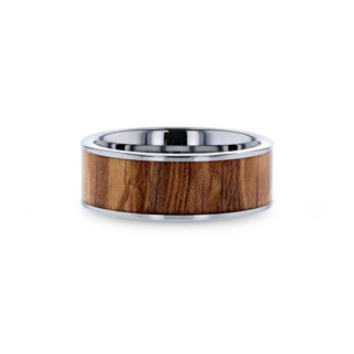 OLIVASTER Olive Wood Inlaid Flat Tungsten Carbide Ring with Polished Edges - 8mm