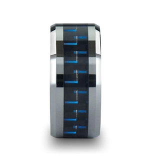 AUXILIUS Tungsten Carbide Ring with Black & Blue Carbon Fiber Inlay - 6mm - 10mm