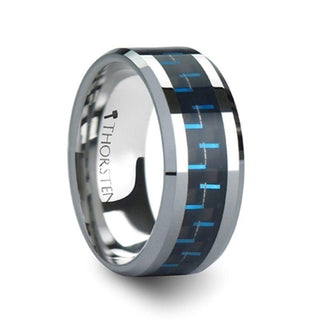 AUXILIUS Tungsten Carbide Ring with Black & Blue Carbon Fiber Inlay - 6mm - 10mm