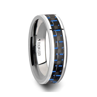 AUXILIUS Tungsten Carbide Ring with Black & Blue Carbon Fiber Inlay - 6mm - 10mm