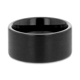 BALTIMORE Flat Style Black Tungsten Carbide Ring with Brushed Finish - 12mm