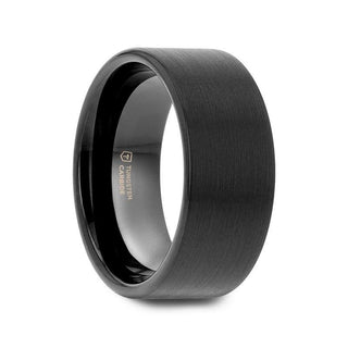 EL PASO Flat Style Black Tungsten Ring with Brushed Finish - 10mm