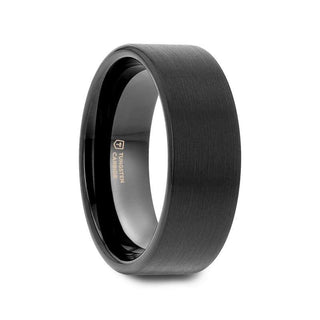 EL PASO Flat Style Black Tungsten Ring with Brushed Finish - 10mm