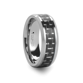 SAN DIEGO Black and Silver Carbon Fiber Inlaid Tungsten Ring - 8mm