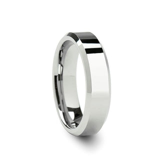 BELLISSIMA Ladies White Tungsten Wedding Band with Beveled Edges - 4mm - 6mm