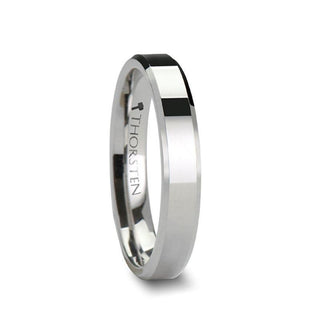 LINCOLN White Tungsten Wedding Band with Beveled Edges - 4mm - 12mm