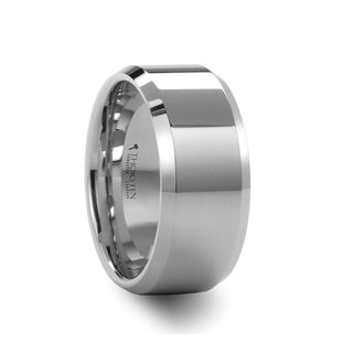 LAWTON White Tungsten Wedding Band with Beveled Edges - 10mm