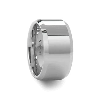 LICHFIELD White Tungsten Wedding Band with Beveled Edges and Polished Finish - 12mm