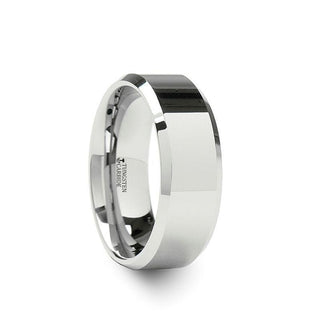 BELLISSIMA Ladies White Tungsten Wedding Band with Beveled Edges - 4mm - 6mm