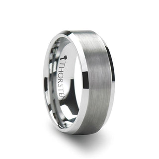 SAIRA Beveled White Tungsten Carbide Ring with Brushed Center - 4mm & 6mm
