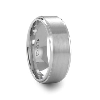 ORLOFF White Tungsten Ring with Raised Brush Finished Center - 6mm & 8mm