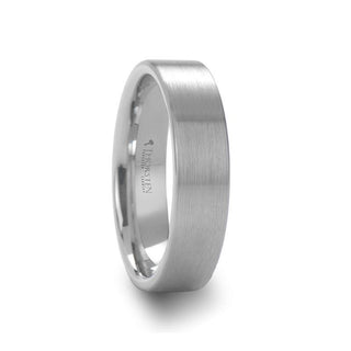 MARIE Ladies Flat Style White Tungsten Wedding Band with Brushed Finish - 4mm - 6mm