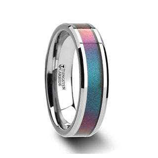 STINGRAY Tungsten Carbide Ring with Blue/Purple Color Changing Inlay - 4mm - 10mm