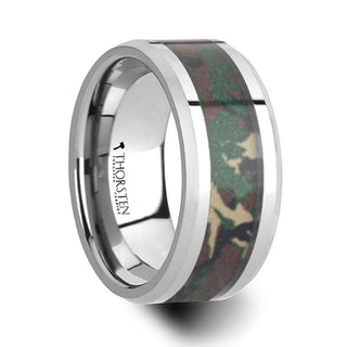 COMMANDO Tungsten Wedding Ring with Military Style Jungle Camouflage Inlay - 6mm - 10 mm