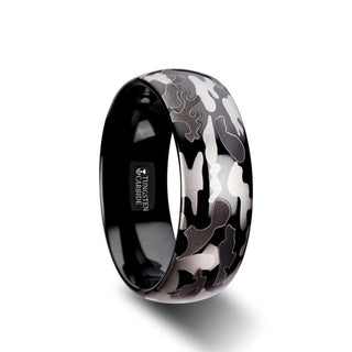 ADMIRAL Domed Black Tungsten Carbide Ring with Black and Gray Camo Pattern - 8mm