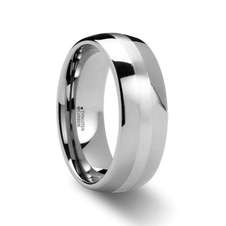 CASSIUS Silver Inlaid Domed Tungsten Ring - 6mm or 8mm