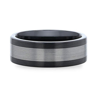 ENDAST Ceramic Inlay Black Tungsten Wedding Band With Flat Brushed Edges - 8mm